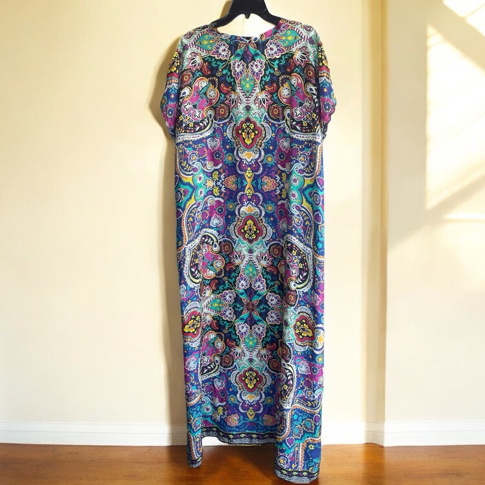 Johnny Was Purple Pink Resort Silk Maxi Gown - Picture 3 of 7
